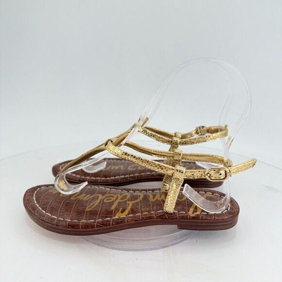 Sam Edelman Girls Gigi Thong Sandal Size 1 Gold Faux Leather Flat - Picture 6 of 12